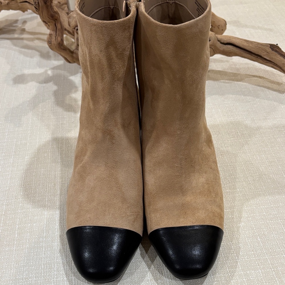 NWOB-ON 34th Janette Cap Toe Chic Tan and Black Women's Ankle Booties